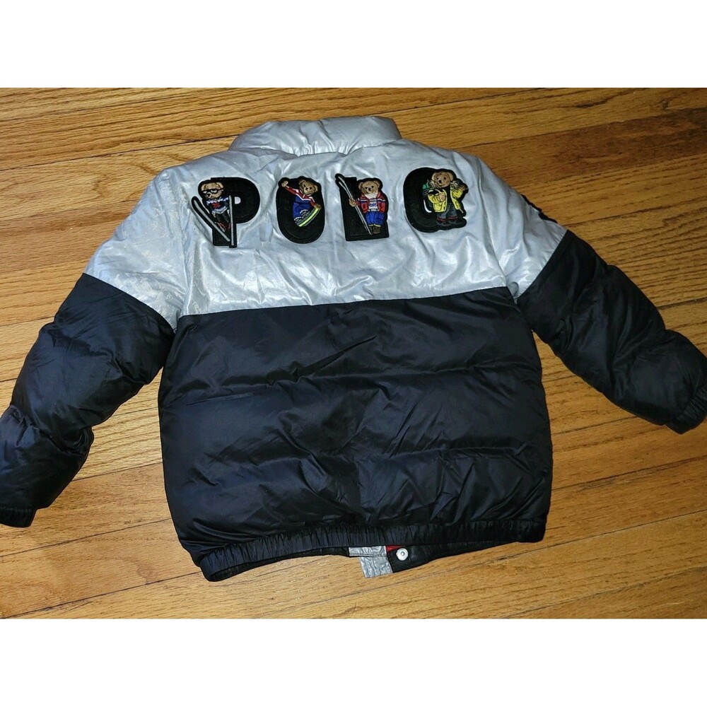 Ralph lauren polo Teddy bear coat large toddler 5 big logo patch silver puffer